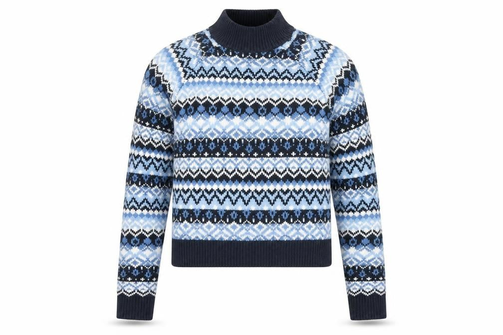 Monki Women's Blue XS Fair Isle High Neck Jumper