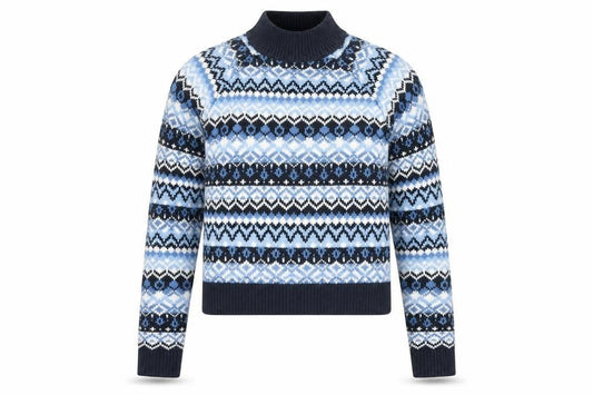 Monki Women's Blue XS Fair Isle High Neck Jumper