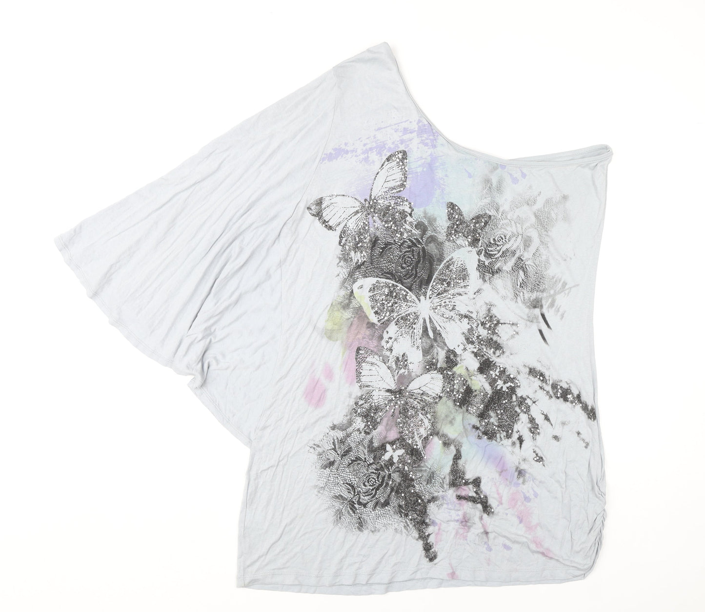 Next Women's Grey Asymmetrical Top 18 Butterfly Sequin