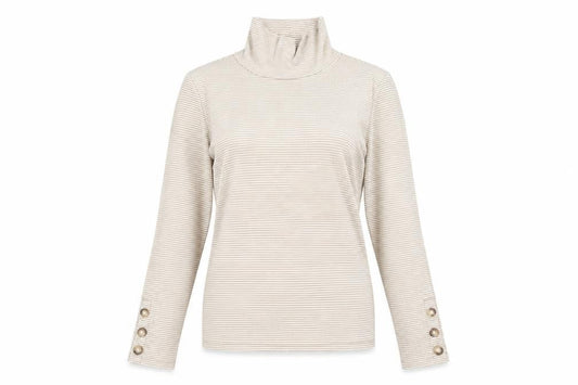Deane & White Women's Beige Striped High Neck Top M