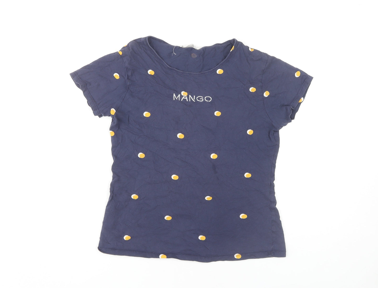 MNG Women's Blue Polka Dot T-Shirt, Size M, Cotton
