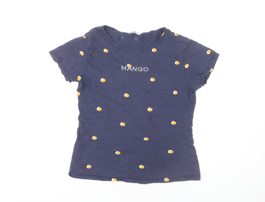 MNG Women's Blue Polka Dot T-Shirt, Size M, Cotton