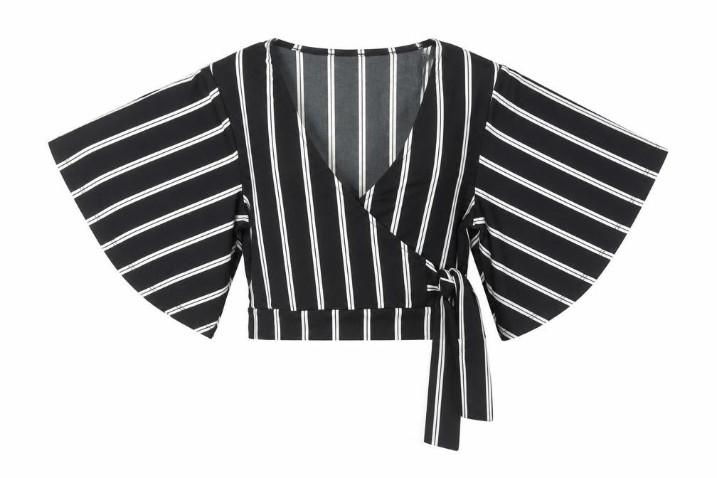New Look Women's Black Striped Wrap Blouse Size 8