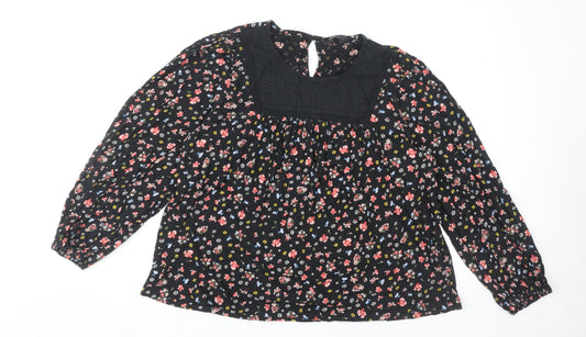 Marks and Spencer Women's Black Floral Blouse, Size 16