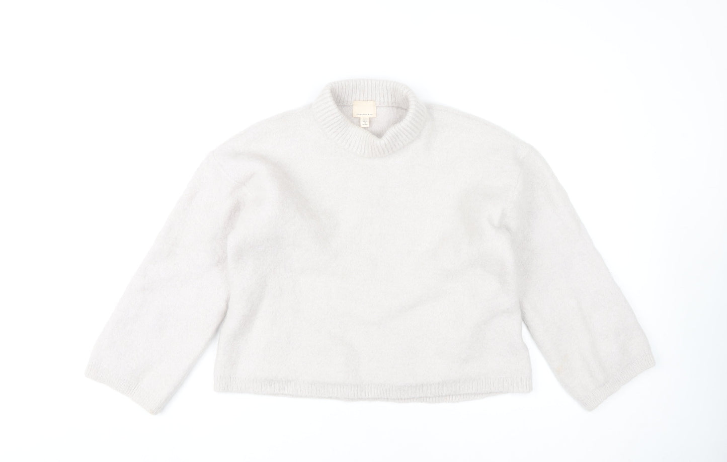 H&M Women's Ivory Crew Neck Wool Blend Pullover, Size S