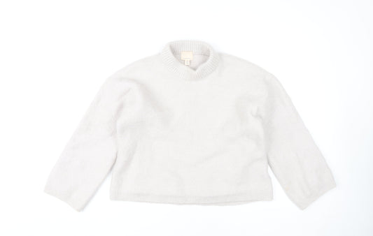 H&M Women's Ivory Crew Neck Wool Blend Pullover, Size S