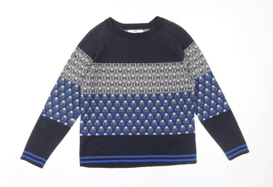 Next Women's Blue Geometric Knit Pullover Jumper Size 16