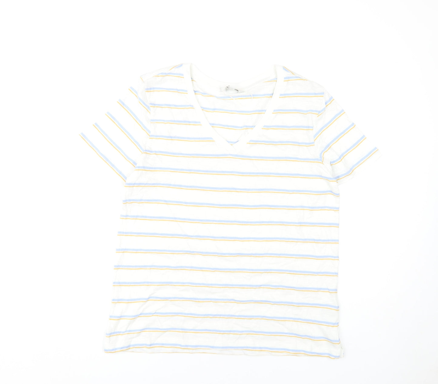 Marks and Spencer Women’s White Striped Cotton T-Shirt