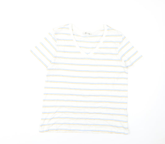 Marks and Spencer Women’s White Striped Cotton T-Shirt
