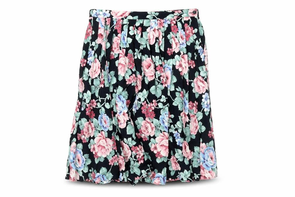 St Michael Women's Black Floral Pleated Skirt Size 18