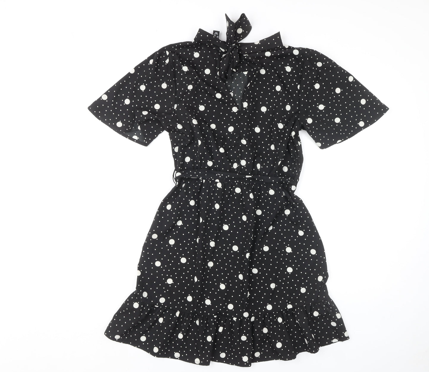 New Look Women's Black Polka Dot A-Line Dress Size 10