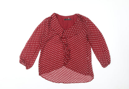 Zara Basic Women's Red 3/4 Sleeve Polka Dot Blouse - S