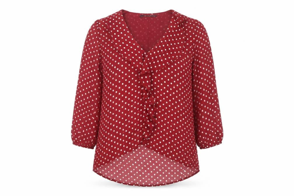Zara Basic Women's Red 3/4 Sleeve Polka Dot Blouse - S