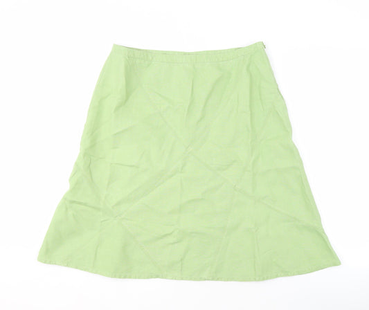 Monsoon Women's Green Linen A-Line Midi Skirt Size 14