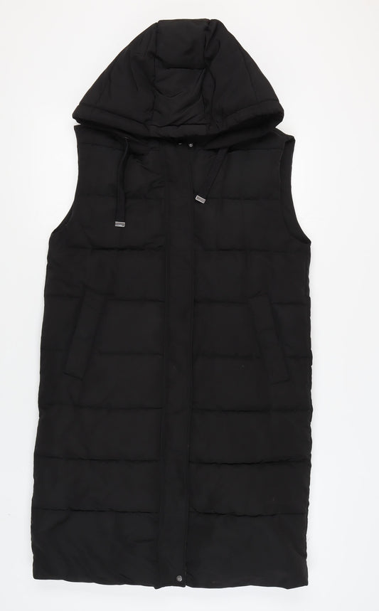 Stradivarius Women's Black Puffer Waistcoat, Size 8, Hooded