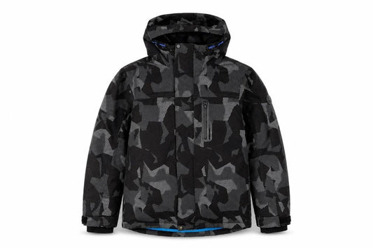 Front view of Next boys’ black camouflage puffer jacket - 12 years - winter