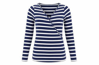 Front view of ASOS Women's Blue Striped V-Neck Blouse, size 6