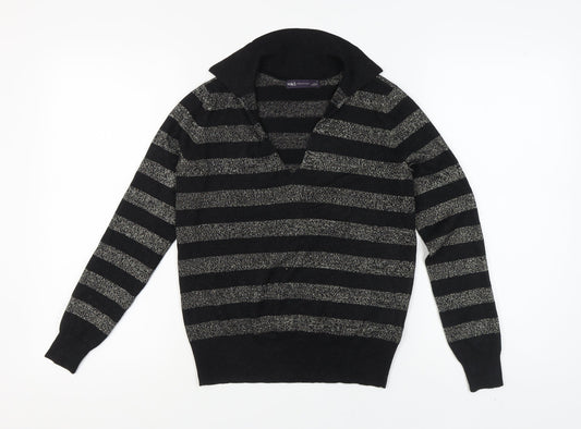 Marks and Spencer Women's Black Striped Pullover Jumper - Size S
