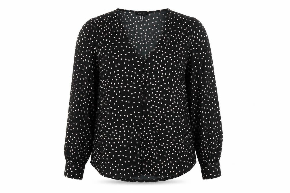 New Look Women's Black Polka Dot Long Sleeve Blouse Size 14