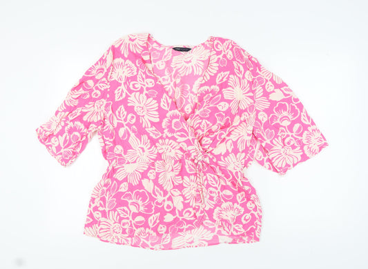 Marks and Spencer Women's Pink Floral Wrap Blouse Size 18