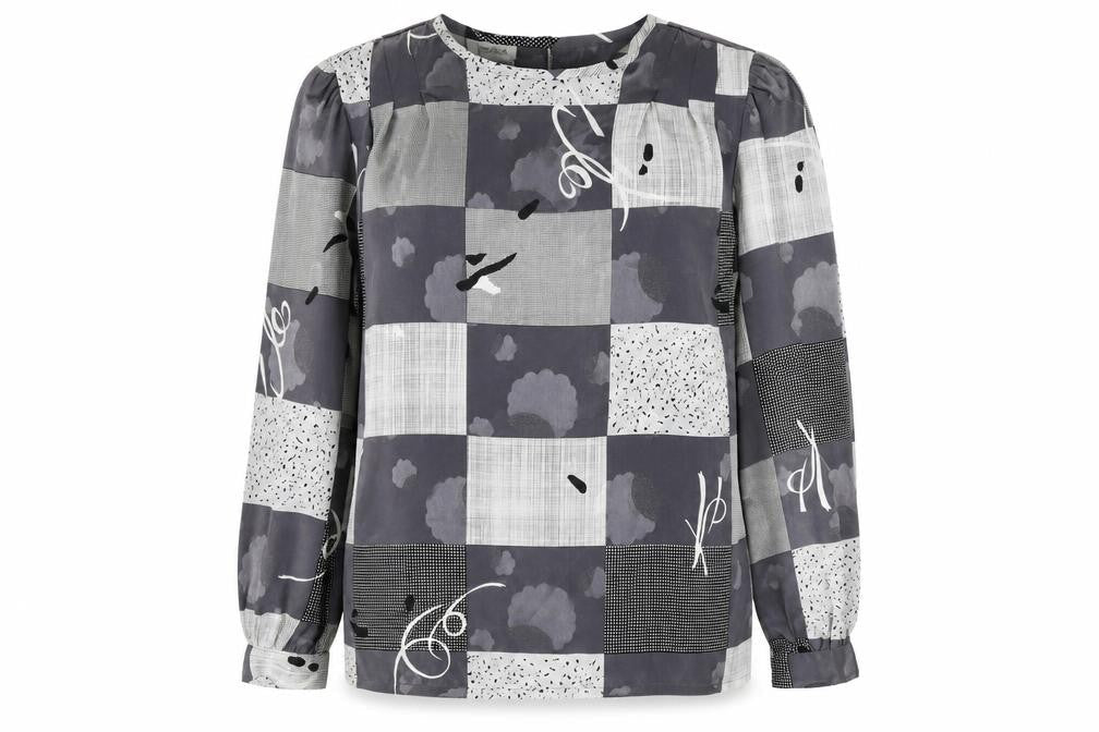 Nicola Women's Grey Geometric Blouse Size 10