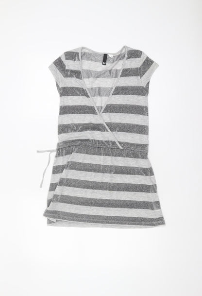 H&M Women's Grey Striped Wrap Top, Size 6