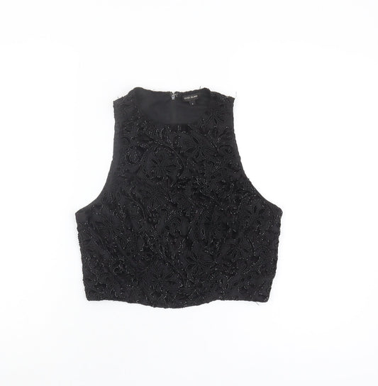 River Island Black Cropped Beaded Blouse - Size 8