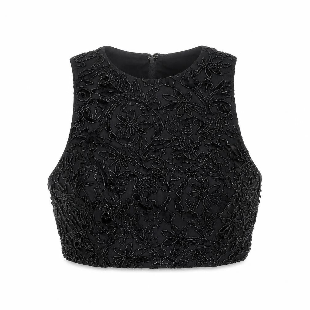 River Island Black Cropped Beaded Blouse - Size 8
