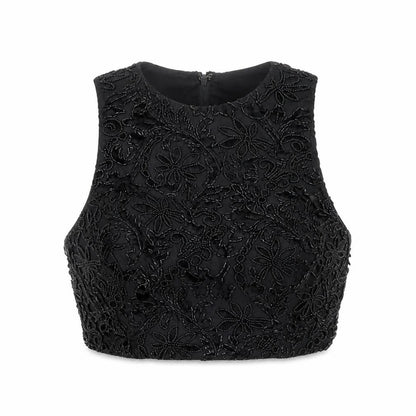 Front view of River Island Black Cropped Beaded Blouse -, size 8