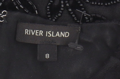 Brand and care label for River Island Black Cropped Beaded Blouse -, size 8