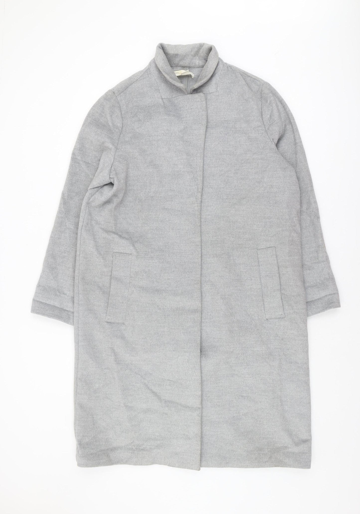 H&M Womens Grey Coat Size 14 Long Collared Casual