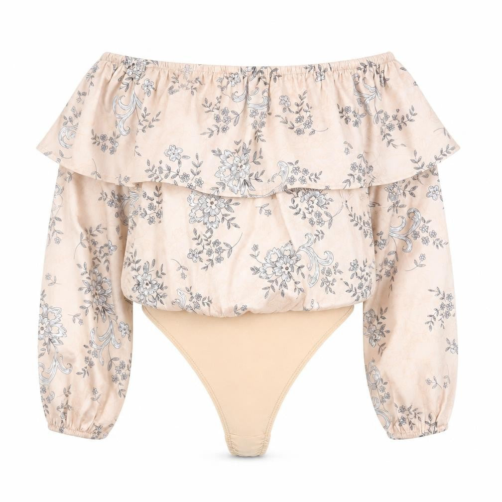 Missguided Women's Beige Floral Off Shoulder Bodysuit, Size 8