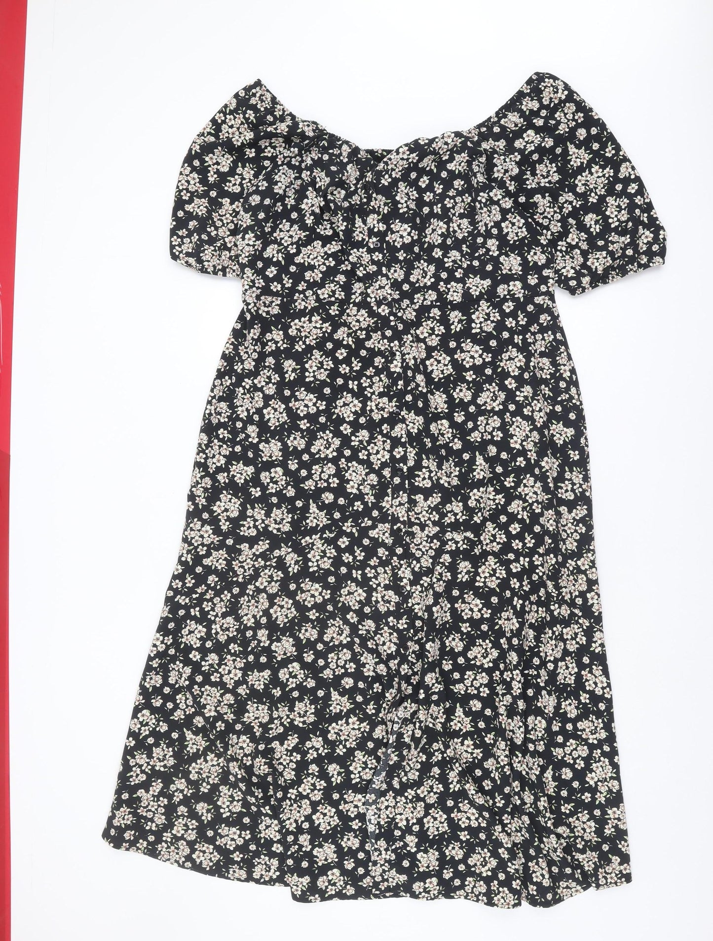 Wallis Women's Black Floral Off-Shoulder Dress Size 14