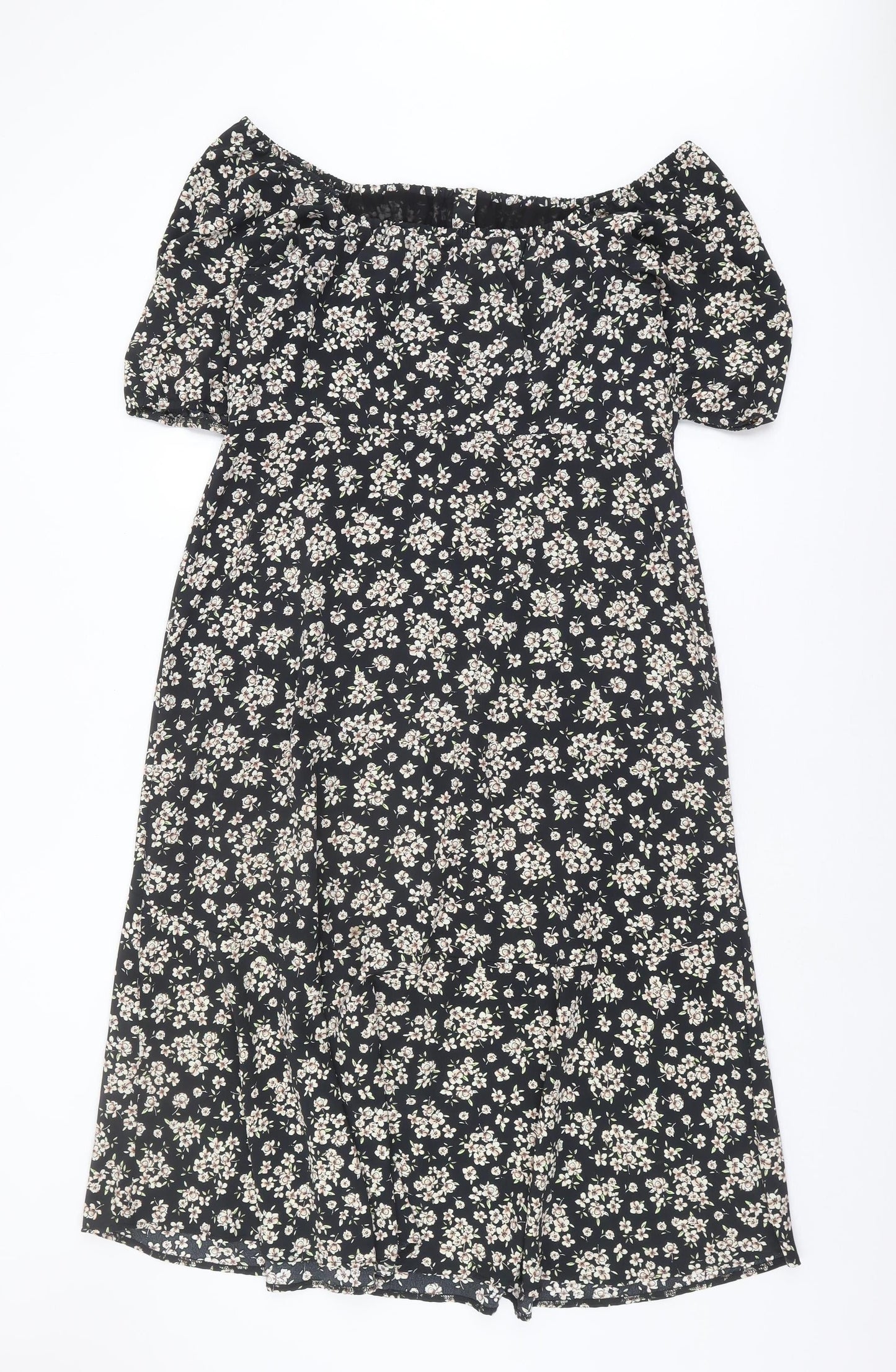 Wallis Women's Black Floral Off-Shoulder Dress Size 14