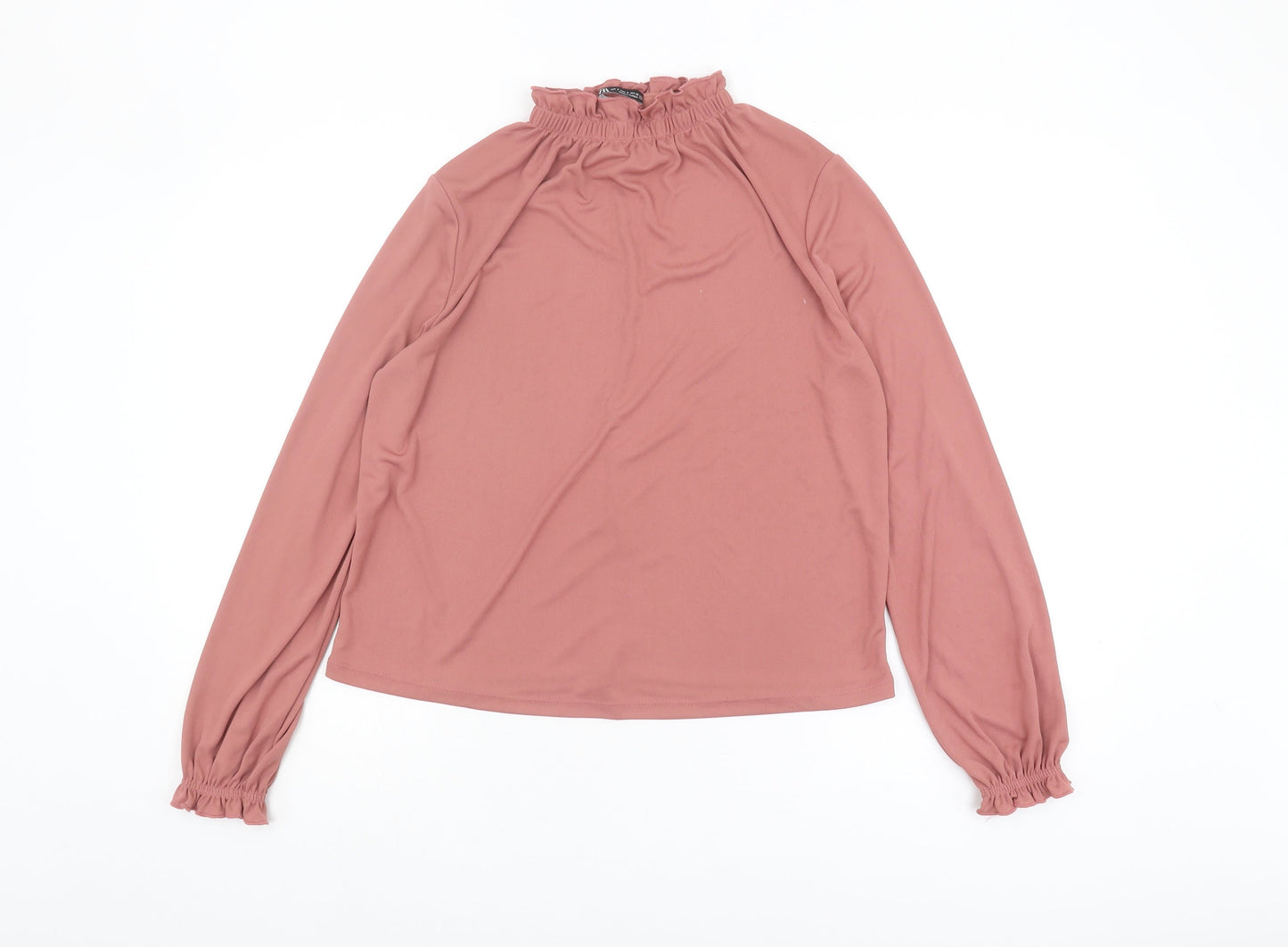 Zara Women's Pink High Neck Blouse Long Sleeve