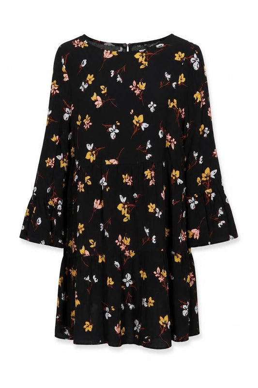 New Look Women's Black Floral Shift Dress - Size 12