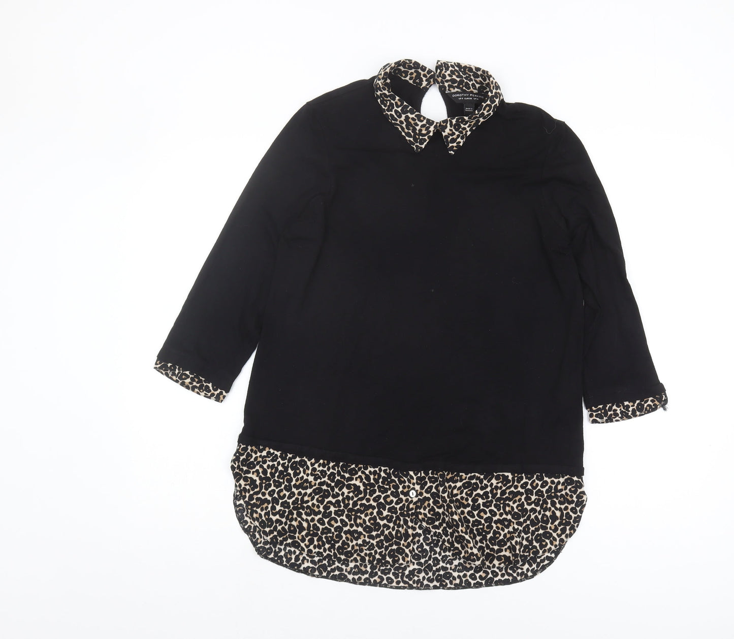 Dorothy Perkins Women Black Leopard Collar Blouse Size 10