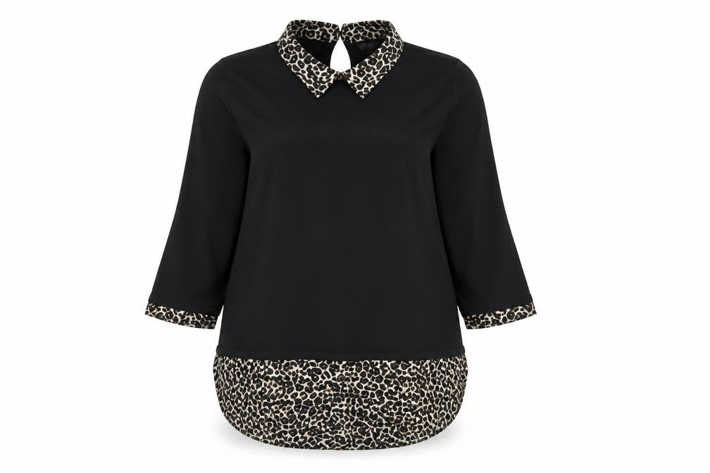 Dorothy Perkins Women Black Leopard Collar Blouse Size 10