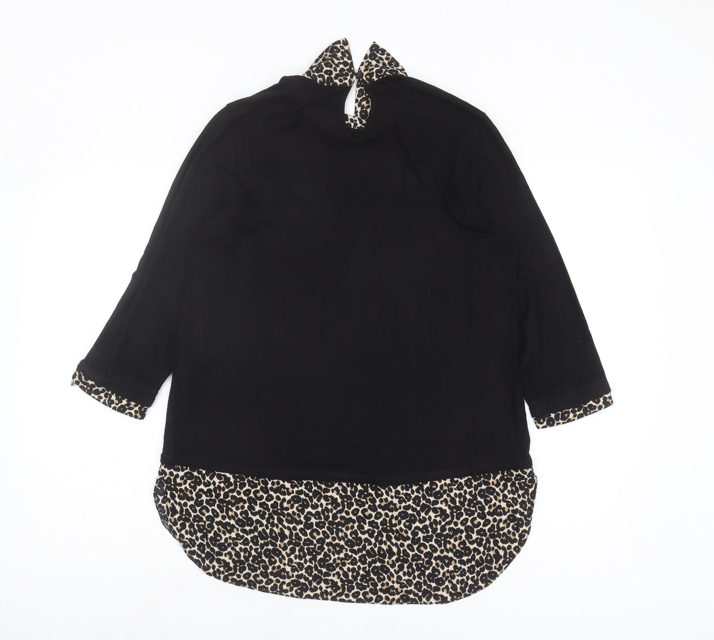 Dorothy Perkins Women Black Leopard Collar Blouse Size 10