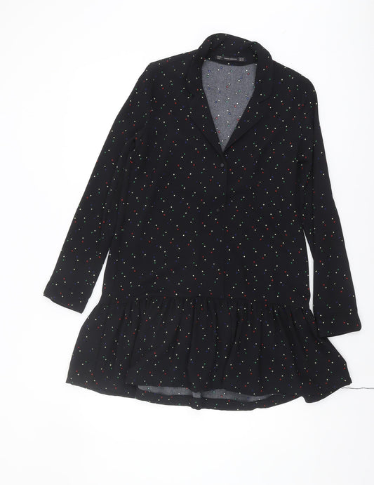 Zara Women's Black Polka Dot A-Line Dress XS