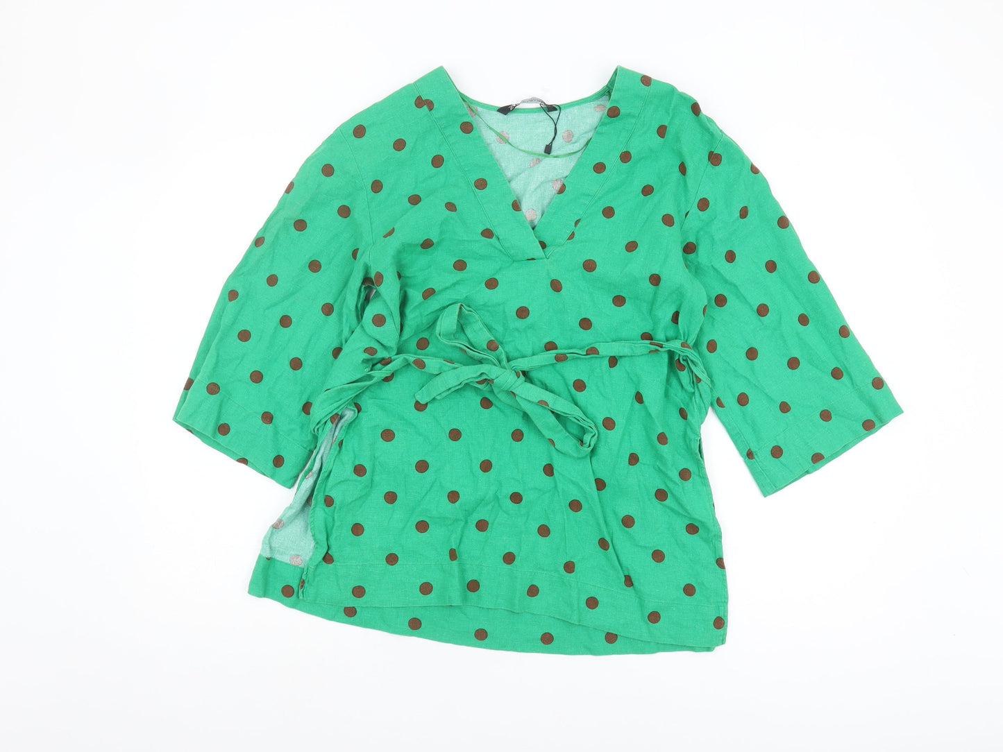 Zara Women's Green Polka Dot Wrap Blouse - Size S