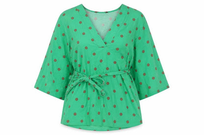 Zara Women's Green Polka Dot Wrap Blouse - Size S