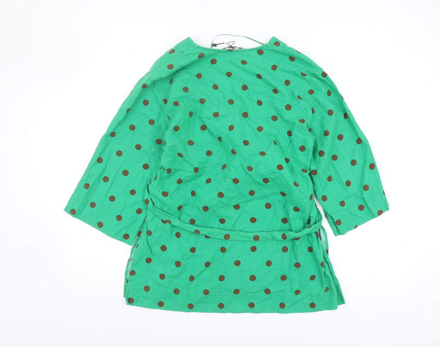 Zara Women's Green Polka Dot Wrap Blouse - Size S