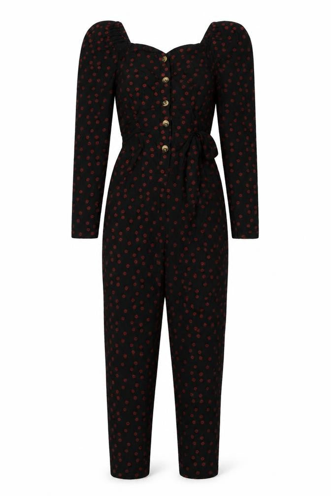 ASOS Women's Black Polka Dot Jumpsuit Size 6, Long Sleeve