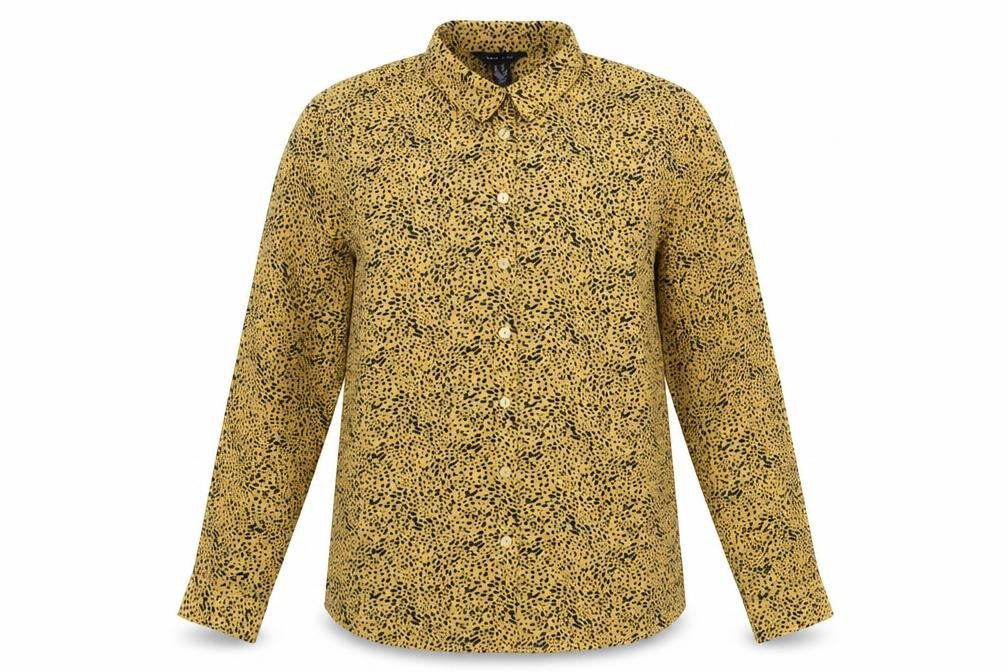 New Look Women's Yellow Animal Print Button-Up Shirt