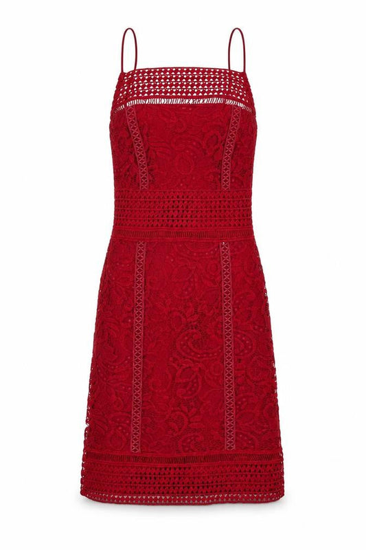 Topshop Women's Red Bodycon Lace Midi Dress Size 8