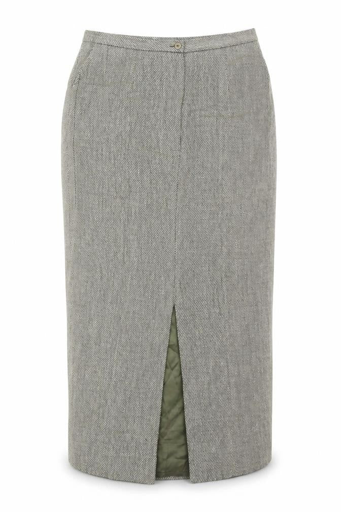 Minuet Women's Grey Long Pencil Skirt, Size 14, Linen Blend