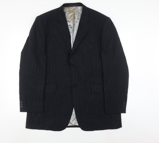 Carpe Diem Men's Blue Striped Wool Blazer, Size 42, Regular