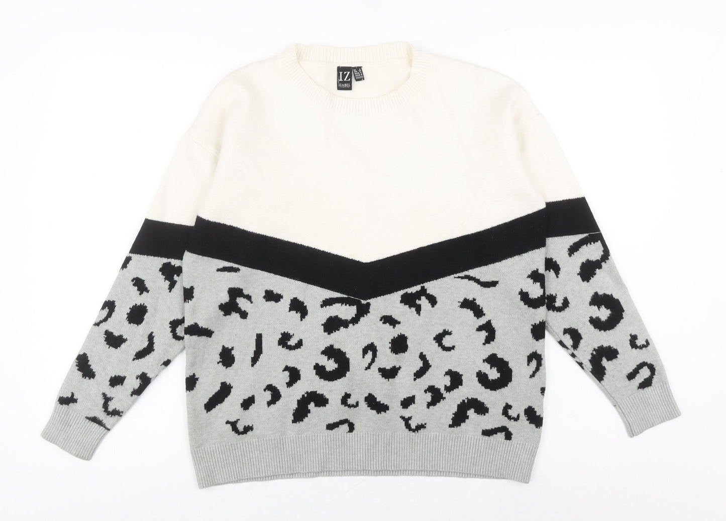 Izabel London Women's Grey Animal Print Jumper S