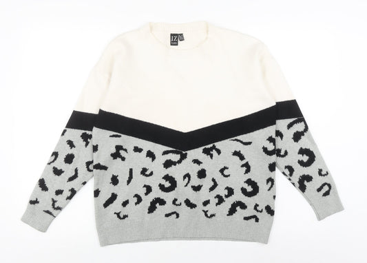 Izabel London Women's Grey Animal Print Jumper S